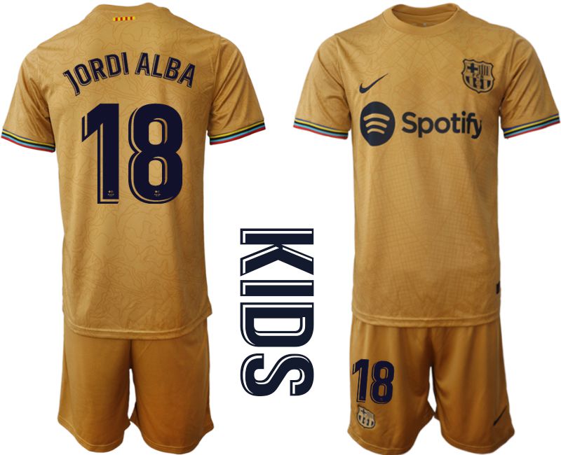 Youth 2022-2023 Club Barcelona away yellow #18 Soccer Jersey->youth soccer jersey->Youth Jersey
